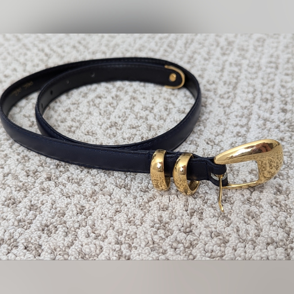 Kim Rogers Ladies Genuine Leather Navy With Gold Buckle Size S